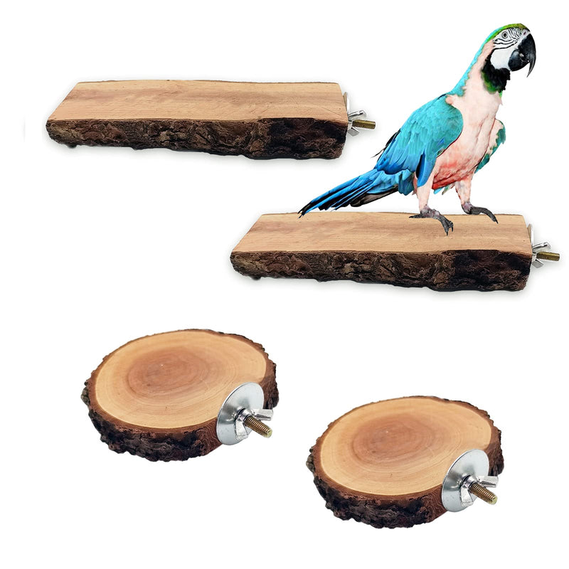 Hamiledyi Wood Bird Perch,Natural Wooden Stand Platform Parrot Cage Accessories for Budgie Conure Parrot Parakeet Cockatiel Lovebird(4 Pcs)