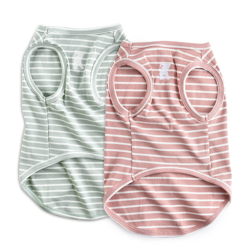 Koneseve Dog Shirt Vest Lightweight Stretchy Dog T-Shirts Soft Cool Shirts Sleeveless Stripe Vests Breathable Clothes for Puppy Kitty Cats Small Medium Large Dogs 2 Pack Pink + Green [ 5XL ] 5XL-(50~77lb) | Chest(~35") - PawsPlanet Australia