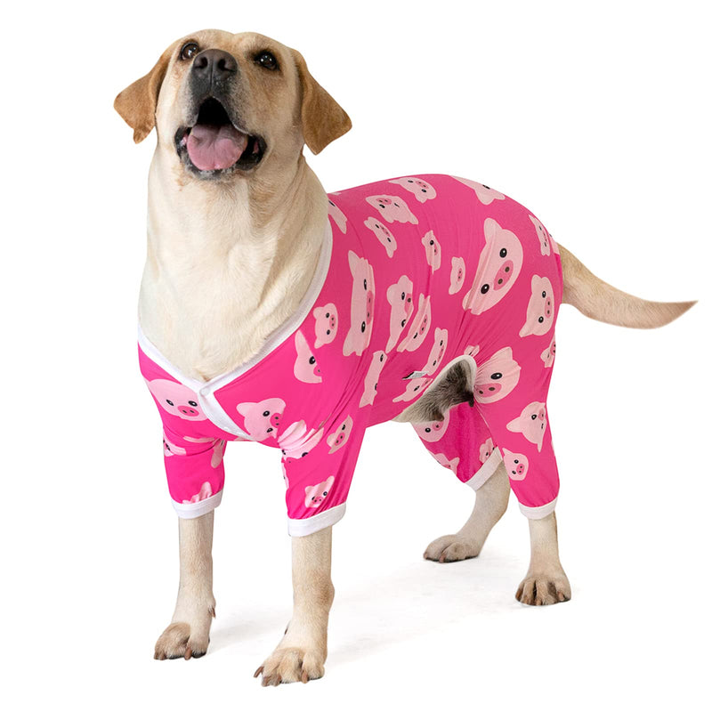 CuteBone Big Dog Clothes Pitbull Golden Retriever Post Surgery Suit Stretchy Calming Anxiety Pet Pajamas Shirts Shedding Suits Onesie for Medium/Large Sized Dogs Labrador Bully ZP01L Large Snap=A02-Pink pig - PawsPlanet Australia