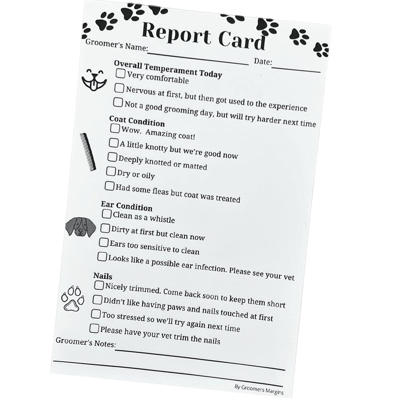 Dog Grooming Report Cards (Pad of 100, 5.5 X 8.5 Inches) Pet groomers report card for grooming salon - PawsPlanet Australia
