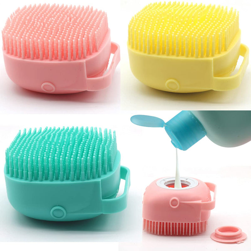 OTAVILEM Body Scrubber with Soap Dispenser for Shower, 3 Pack Silicone Exfoliating Brushes, Soft Body Exfoliator, Bath Loofah for Babies, Kids, Women, Men and Pets, 3 Colors Yellow - PawsPlanet Australia