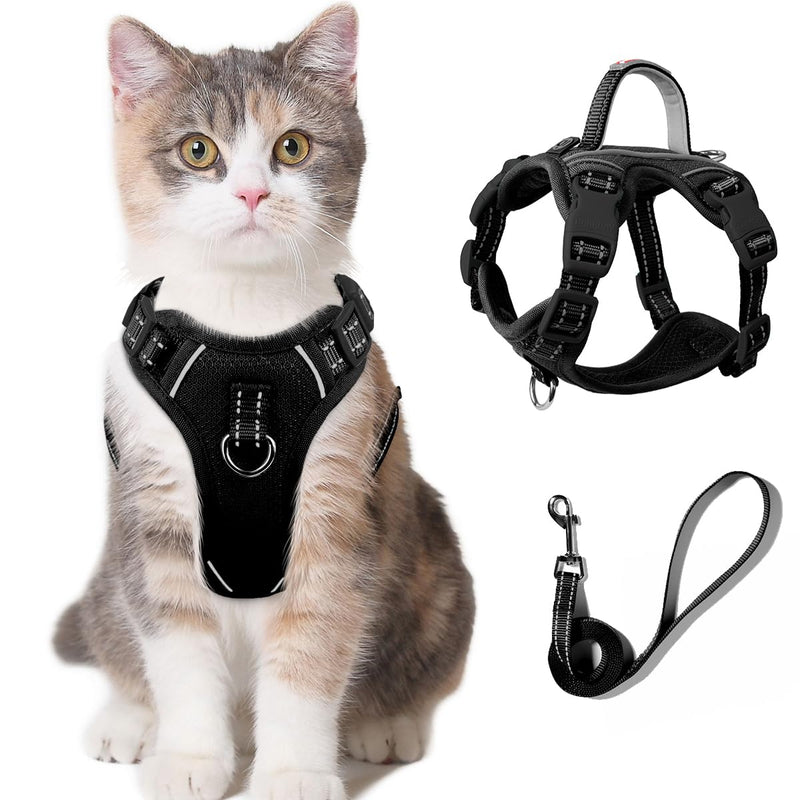Cat Harness and Leash Set for Walking Escape Proof for Small Large cat Kitten Harness with ID tag Pocket (Black,XS) X-Small Black - PawsPlanet Australia