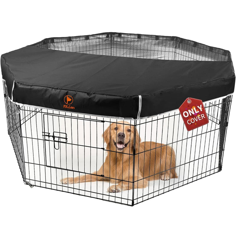 PJYuCien Dog Playpen Mesh Top Cover, Fits 24 Inch 8 Panels Regular Octagon Metal Exercise Pet Pen, Adhesive Tape Connections, Black (Note: Cover Only, Fence Not Included) Only Top Cover, Adhesive Tape Connections Connections - PawsPlanet Australia