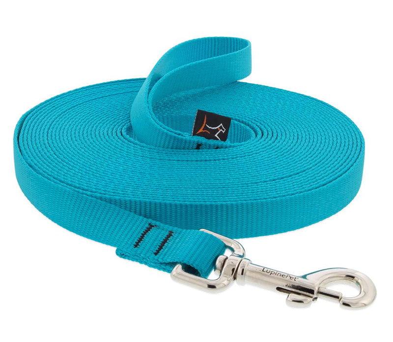 LupinePet Basics 3/4" Aqua 15-Foot Extra-Long Training Leash for Dogs 3/4" wide; 15-foot - PawsPlanet Australia