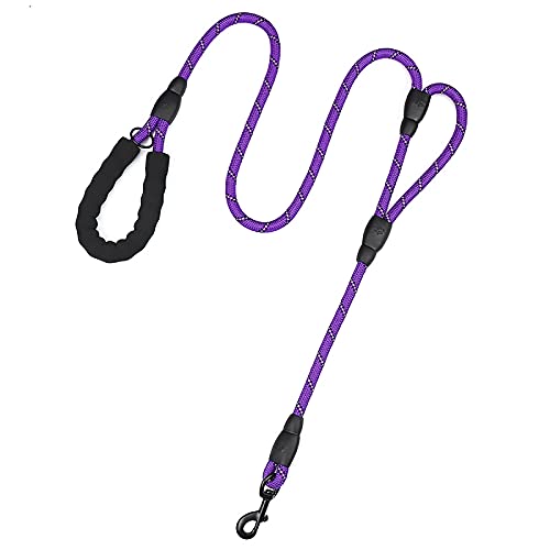 PLUTUS PET Rope Dog Leash 6ft Long,Traffic Padded Two Handle,Heavy Duty,Reflective Double Handles Lead for Control Safety Training,Leashes for Large Dogs or Medium Dogs,Dual Handles Leads(Violet) Rope-Violet - PawsPlanet Australia