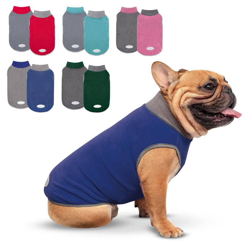 cyeollo 2 Pack Fleece Dog Sweater Stretchy Pullover Soft Dog Jacket with Reflective Stripe Lightweight Sweatshirt Pet Clothes Coats for Small Dogs Grey & Blue Large (14-20lbs) 2# Navy & Grey - PawsPlanet Australia