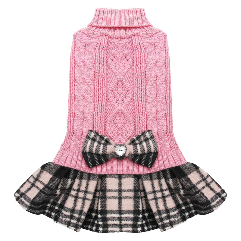 KYEESE Dog Sweaters for Small Dogs Girl Warm Dog Sweater with Bowtie Soft Small Medium Dog Sweater Stretchy Dog Clothes Pullover Turtleneck Dog Sweater Dress Knitwear Dog Coats Pet Sweater Large（13-19lbs） 2# Pink - PawsPlanet Australia