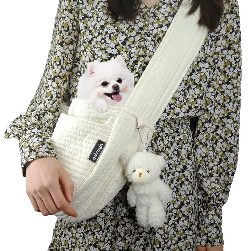 NATUYA Small Dog Carrier Sling Cat Sling,Adjustable Strap Hand Free Pet Puppy for Outdoor Traveling Subway (White, Canvas) white - PawsPlanet Australia