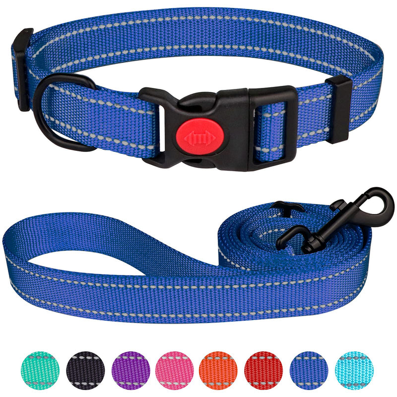 Reflective Dog Collar and Leash Set with Safety Locking Buckle Nylon Pet Collars Adjustable for Small Medium Large Dogs 3 Sizes(Navy Blue&S) S Navy Blue - PawsPlanet Australia