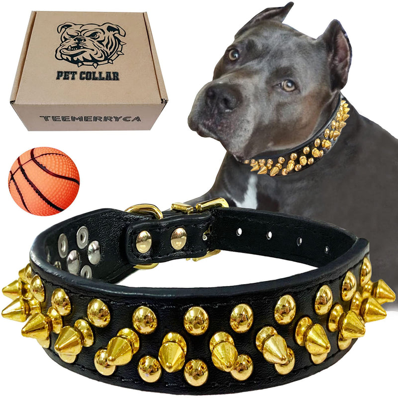 TEEMERRYCA Leather Dog Collar with Gold Spikes for Small Medium Large Pets,Pit Bulls/Bulldog, Keep Dog Safe from Grabbing by Huge Dogs XXL(19.7"-22.4" / 50cm-57cm) Black