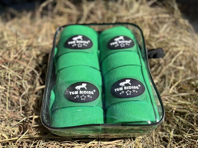 TGW RIDING Horse Polo Leg Wraps, Horse Leg Wraps, Horse Fleece Bandages,4-Pack Green - PawsPlanet Australia
