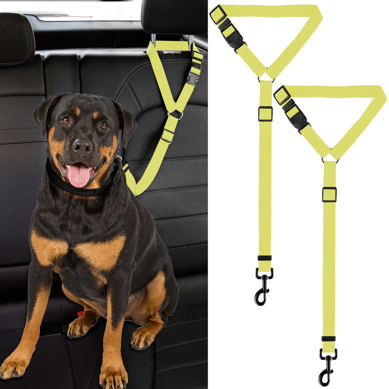 Dog Cat Safety Seat Belt Strap Car Headrest Restraint Adjustable Nylon Fabric Dog Restraints Vehicle Seatbelts Harness (Yellow) Yellow No Elastic Bungee-2Pack - PawsPlanet Australia