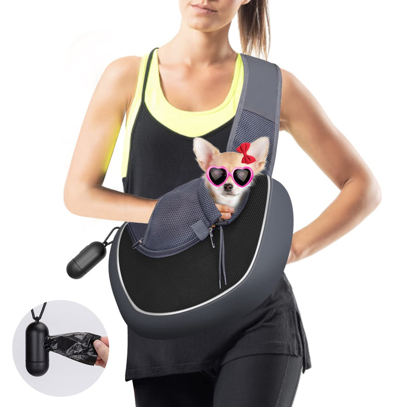 Nobleza Dog Sling Carrier, Mesh Adjustable Pet Sling Puppy Sling Carrier for Small Medium Dog Cat Rabbit (L (up to 10 lbs), Gray Black) 14.6"L x 11.4"W x 9.8"H Grey - PawsPlanet Australia