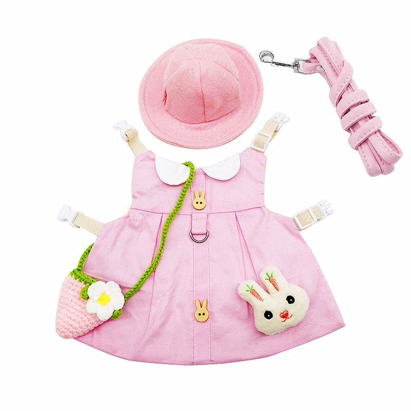 Guinea Pig Clothes,Soft Bunny Ferret Clothes with Pet Rabbit Harness and Leash Mini Hat Bag Cute Brooch for Kitten Small Animal Collars Pink