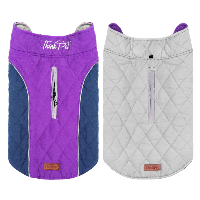 ThinkPet Dog Cold Weather Coats - Cozy Waterproof Windproof Reversible Winter Dog Jacket, Thick Padded Warm Coat Reflective Vest Clothes for Puppy Small Medium Large Dogs S(Chest 17½-19¼", Back 11½" ) Purple - PawsPlanet Australia