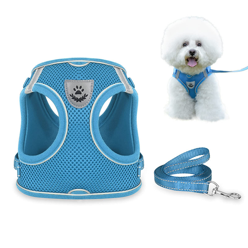 Dog Harness and Leash Set for Walking, Escape Proof Vest Harness with Soft Mesh, Adjustable Strap, Reflective Strips for Kitten Cats and Puppy Dogs XL(Chest:18.5"-20.5") Blue - PawsPlanet Australia
