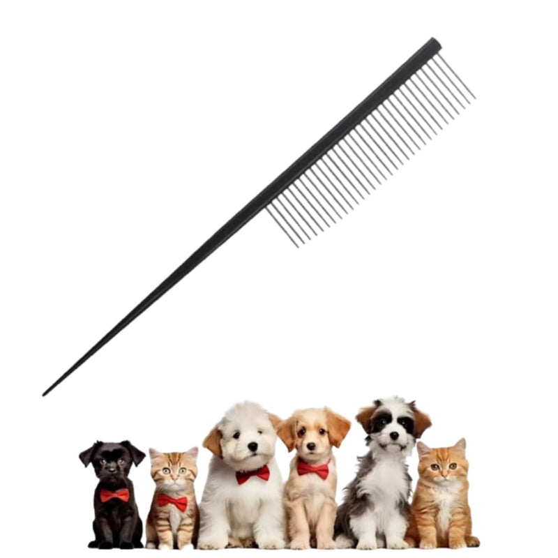 Cat & Dog Grooming Comb - Rat Tail Design with Rounded Ends for Safe Dematting, Hairstyling & Tangle Removal One Size Black - PawsPlanet Australia