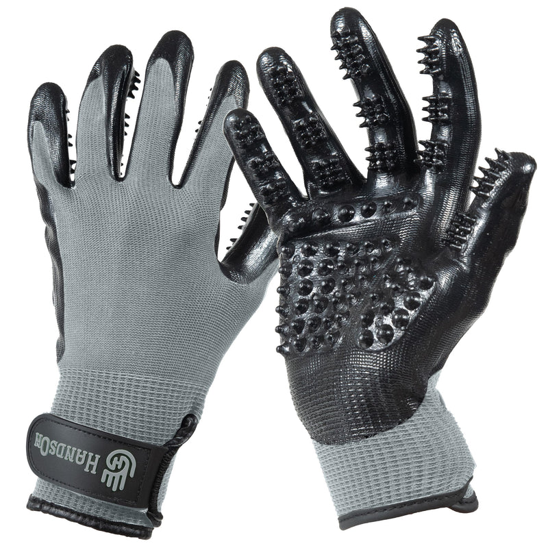 H HANDSON Pet Grooming Gloves - Patented #1 Ranked, Award Winning Shedding, Bathing, & Hair Remover Gloves - Gentle Brush for Cats, Dogs, and Horses (Grey, Small) Small (1 Pair) Grey - PawsPlanet Australia