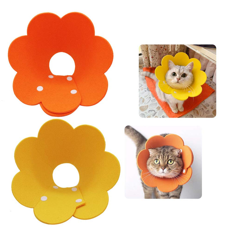 Adjustable Cat Recovery Collar - Cute Flower Neck Cat Cones After Surgery, Set of 2 Cat E Collar, Surgery Recovery Elizabethan Collars for Kitten and Cats S Size (2 pcs) Small Yellow+Orange - PawsPlanet Australia