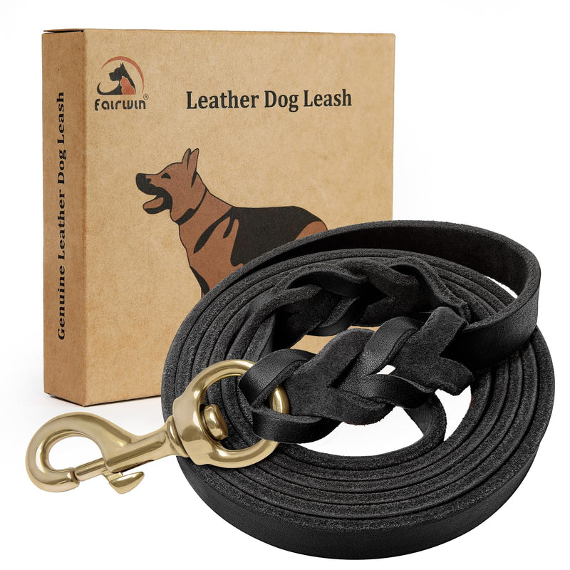 FAIRWIN Leather Dog Leash 6 Foot - Braided Military Grade Heavy Duty Dog Leash for Large Medium Small Dogs Training and Walking (Black, XL:1" x 6ft) XL - 6 ft x 1 inch Black - PawsPlanet Australia