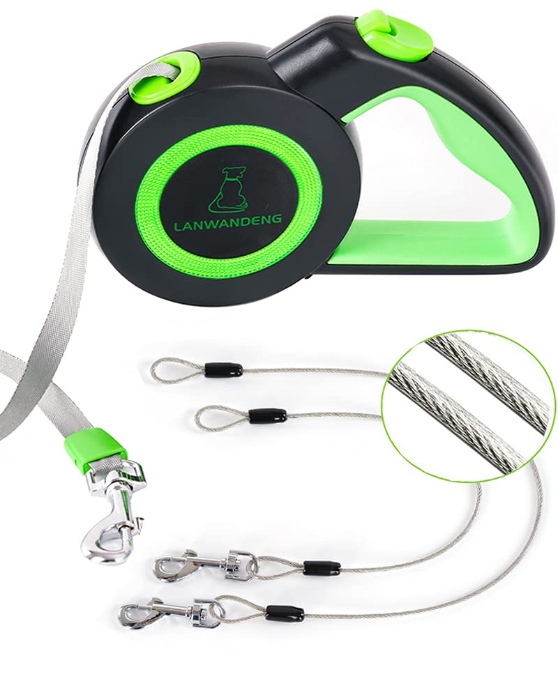 Chew Proof Retractable Dog Leash with 2 Heavy Duty Anti-Chewing Wire Ropes, 16FT Leashes 360 Tangle Free for 2 Dogs, Dual Dog Lead for Small/Medium/Large Dogs Medium Green - PawsPlanet Australia
