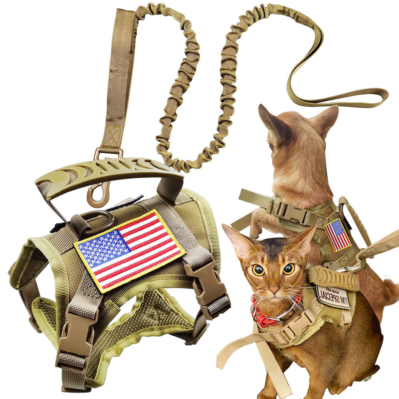 Tactical Cat Harness and Leash for Walking Escape Proof, Adjustable Military K9 Pet Vest Harness Easy Control for Large Cat, Puppy and Small Dog (Coyote Brown) Coyote Brown - PawsPlanet Australia