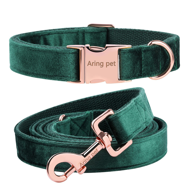 ARING PET Velvet Dog Collar and Leash Set, Soft Dog Collar and Leash, Adjustable Collars for Dogs Medium Dark Green - PawsPlanet Australia