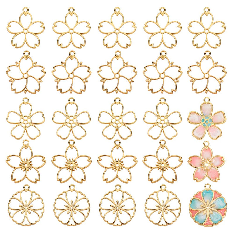 OLYCRAFT 30pcs Blossom Open Bezel Pendants Flower Charms 5-Shape Hollow Frame Dangle Charms Making Kits for DIY UV Resin or Pressed Flower Jewelry Making - PawsPlanet Australia