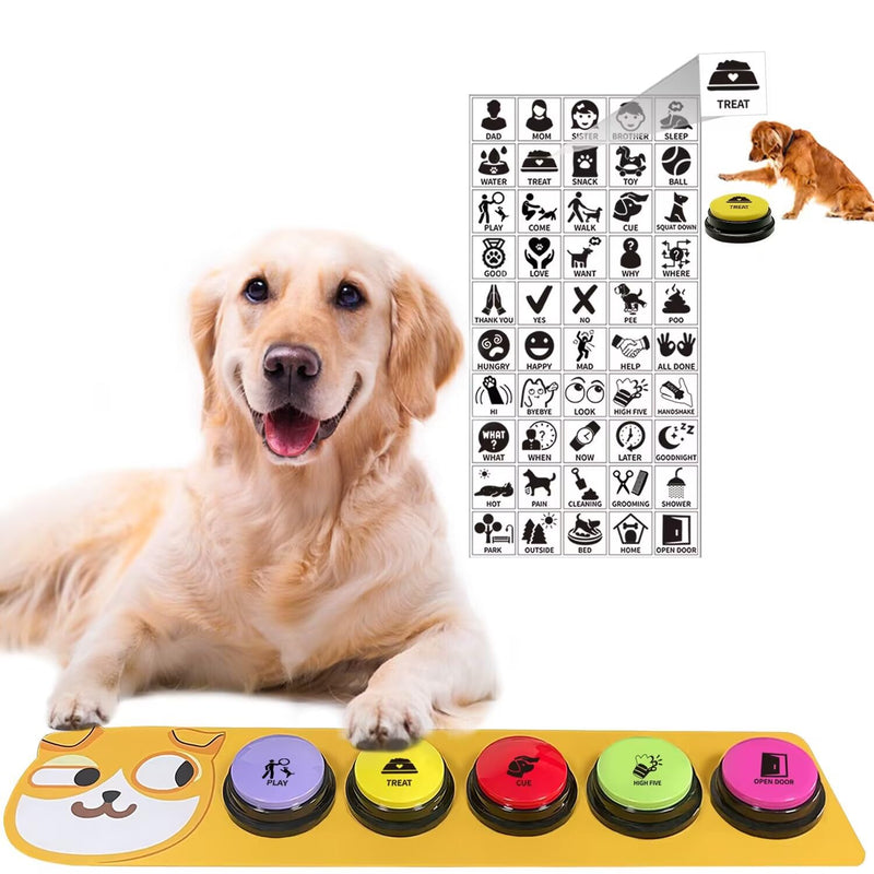 RIBOSY Dog Buttons for Communication, 5 Pcs Dog Speech Training Buzzers with Non-Slip Rubber Pad and 50 Stickers, 30 Seconds Voice Recording Button for Pet to Voice What They Want - PawsPlanet Australia