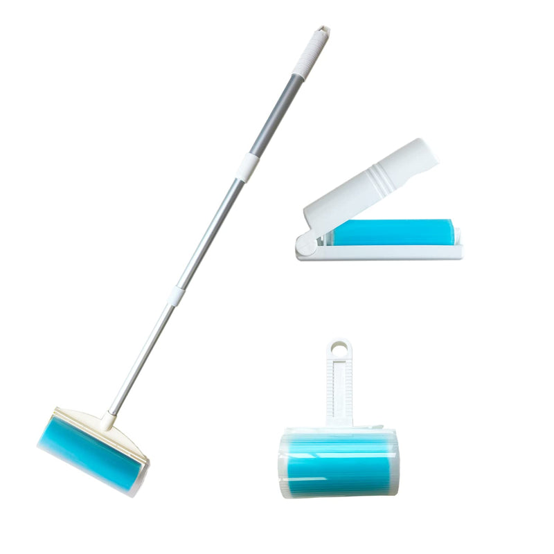 SUZZYVINE Pet Hair Remover with Long Handle, Resuable Lint Roller Cat Dog Hair Remover, Washasble Sticky, Reusable （1 Long Handle 1 Wide Roller Plus 1 Medium Roller + 1 Travel Roller 4 Pack - PawsPlanet Australia