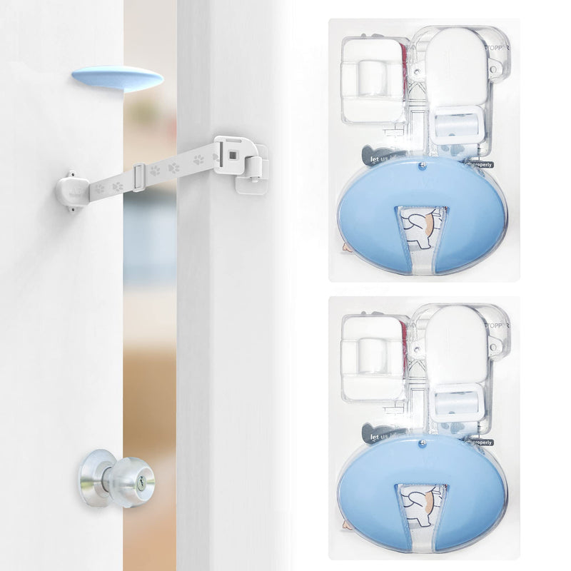 Adjustable Door Strap and Latch, Textile Cat Door Latch to Keep Dog Out of Litter Box, Economical Alternative of Pet Gates and Interior Cat Door, Magnetic with Stopper 2 Packs - PawsPlanet Australia
