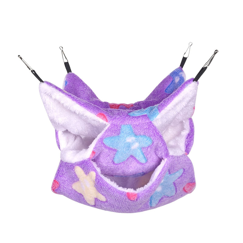 Petmolico Ferret Hammock Bed, Small Pets Warm Plush Three Tier Hanging Cage Hammock Hideout Ferret Accessories for Hamster Guinea Pig Rat Sugar Glider Star/Purple - PawsPlanet Australia