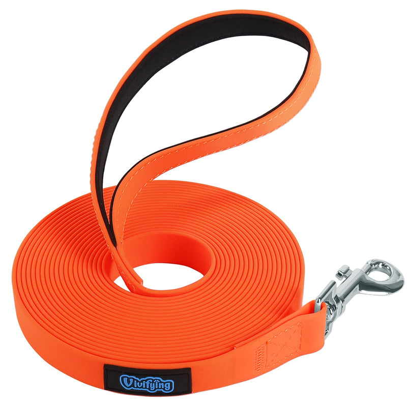Vivifying Waterproof Long Dog Leash, 20ft Dog Training Leash for Outside, Durable PVC Long Line Lead with Padded Handle for Recall Training, Hiking, Swimming, Beach and Lake (Orange) Orange - PawsPlanet Australia