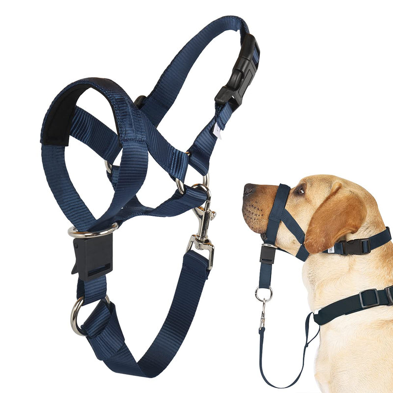 BARKLESS No-Pull Head Collar for Dogs Training & Walking Made Easy, Soft, Adjustable Dog Halter Harness with Safety Link- Put an End to Pulling on The Leash Navy Blue L (Snout Cir: 7"-10.5”) - PawsPlanet Australia
