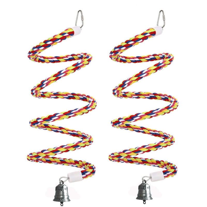 2Pcs 63'' Bird Rope Perches Birdcage Swing Toys 100% Cotton Natural Bird Perch Peck/Chewing with Bell Climbing Standing Bungee Parrot Toys for Small to Regular Size Parrot Cockatiel Birds 63'x2pcs - PawsPlanet Australia