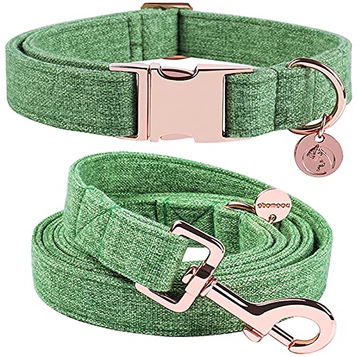 DOGWONG Cotton Dog Collar and Leash, White Dog Collar Pink Dog Collar and Leash for Small Medium Large Dog S green - PawsPlanet Australia