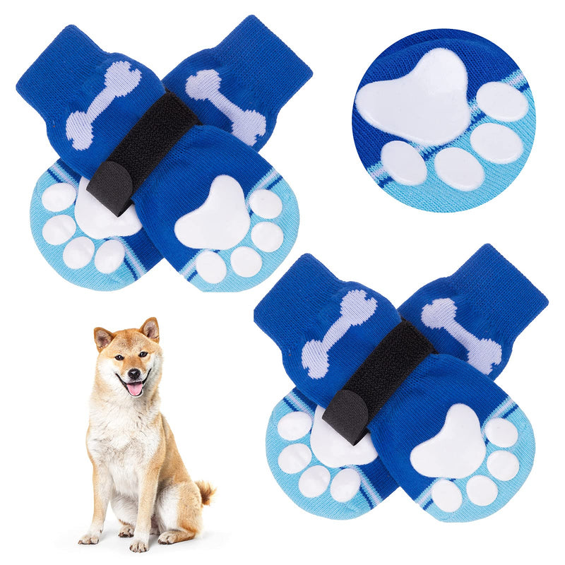 BINGPET Anti-Slip Dog Socks with Bone Embroidery Pattern - 2 Pairs Soft and Breathable Pet Puppy Paw Protector Medium Blue - PawsPlanet Australia