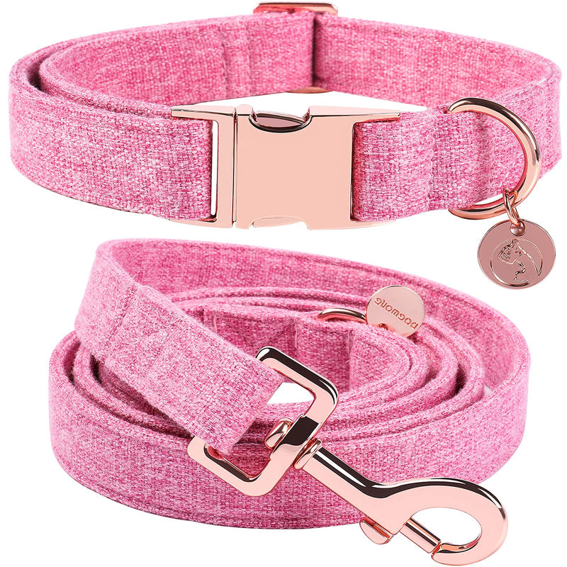 DOGWONG Cotton Dog Collar and Leash Pink Pet Collar Soft Durable Puppy Collar for Small Medium Large Girl Dogs L - PawsPlanet Australia