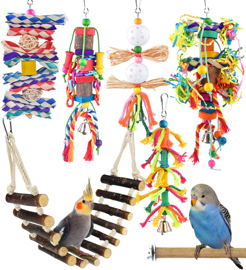 KATUMO Bird Toys, Parakeet Swing Parrot Ladder Cockatiel Perch Conure Hanging Bell Toys for Parakeet Conure Cockatiel Mynah Love Bird Small Birds Burlywood ladder set (7 IN 1) - PawsPlanet Australia