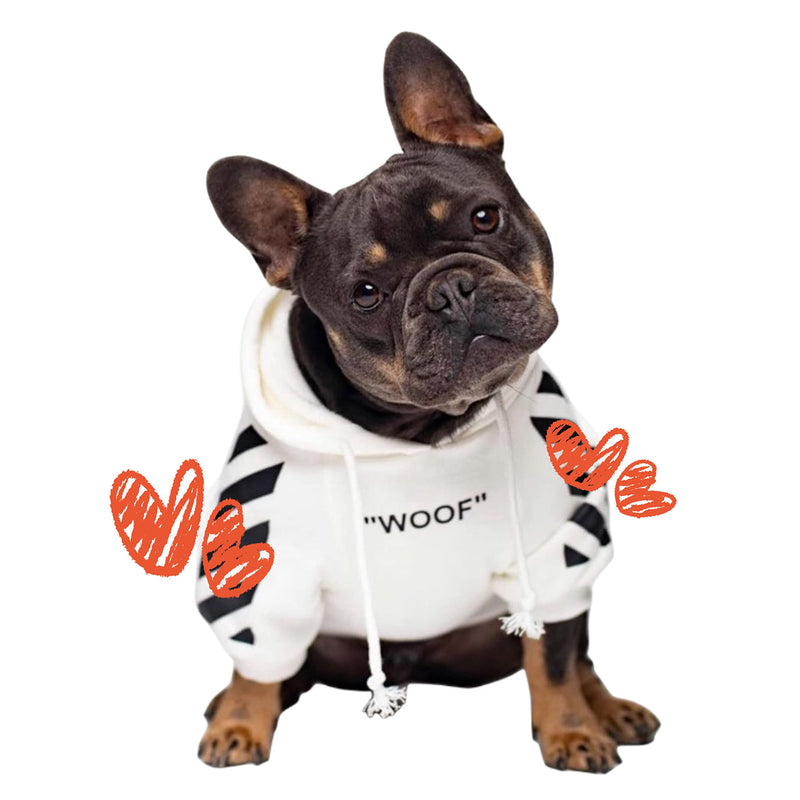 ChoChoCho Stylish Dog Hoodie Dog Clothes Streetwear Cotton Sweatshirt Fashion Outfit for Dogs Cats Puppy Small Medium Large (XL, White) XL (Chest: 19''-21'' / Suggest: 14-24 lbs) Woof-White - PawsPlanet Australia