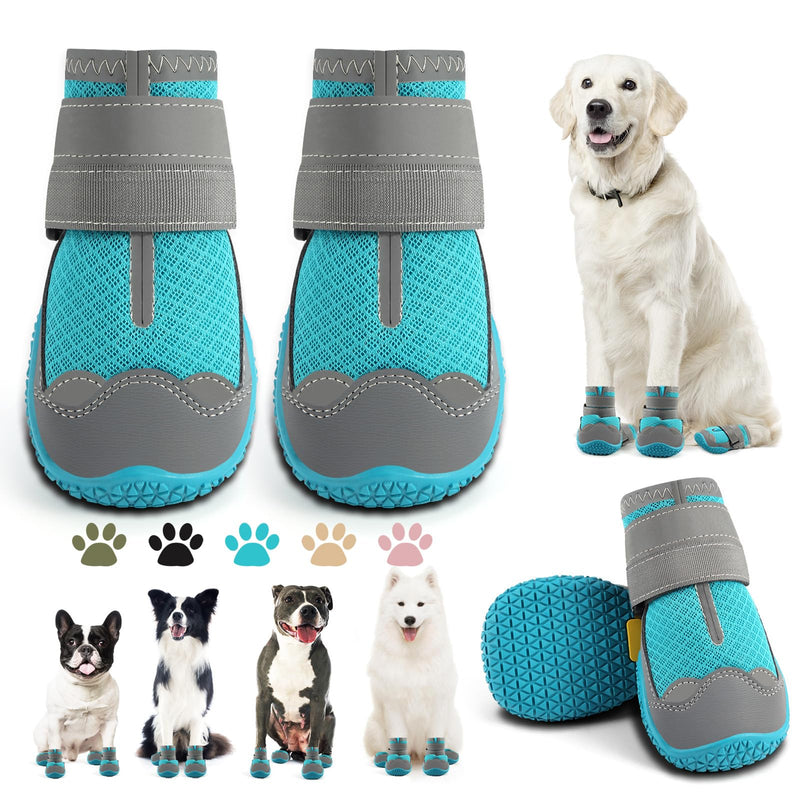 Dog Boots for Large Dogs, Medium Dog Boots & Paw Protectors for Hardwood Floors, Outdoor Dog Booties for Hot Pavement Winter Snow Hiking, Dog Shoes with Reflective Strips Blue Width 2.55 inch
