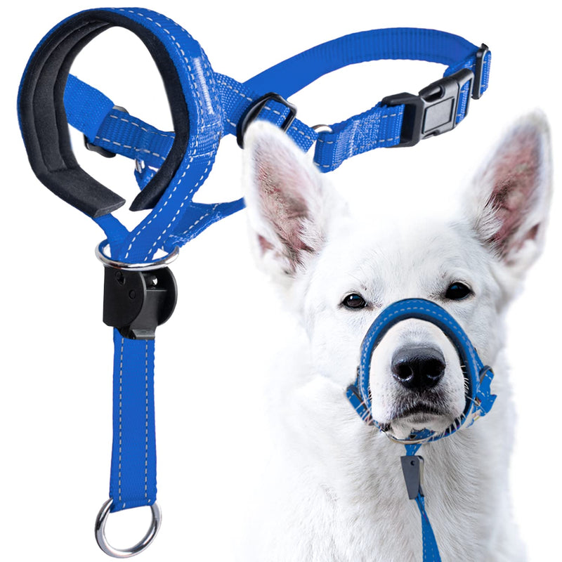 GoodBoy Dog Head Halter with Safety Strap - Stops Heavy Pulling On The Leash - Padded Headcollar for Small Medium and Large Dog Sizes - Head Collar Training Guide Included (Size 2, Blue Nylon) Size 2 (Pack of 1) Blue Nylon / Black Padding - PawsPlanet Australia