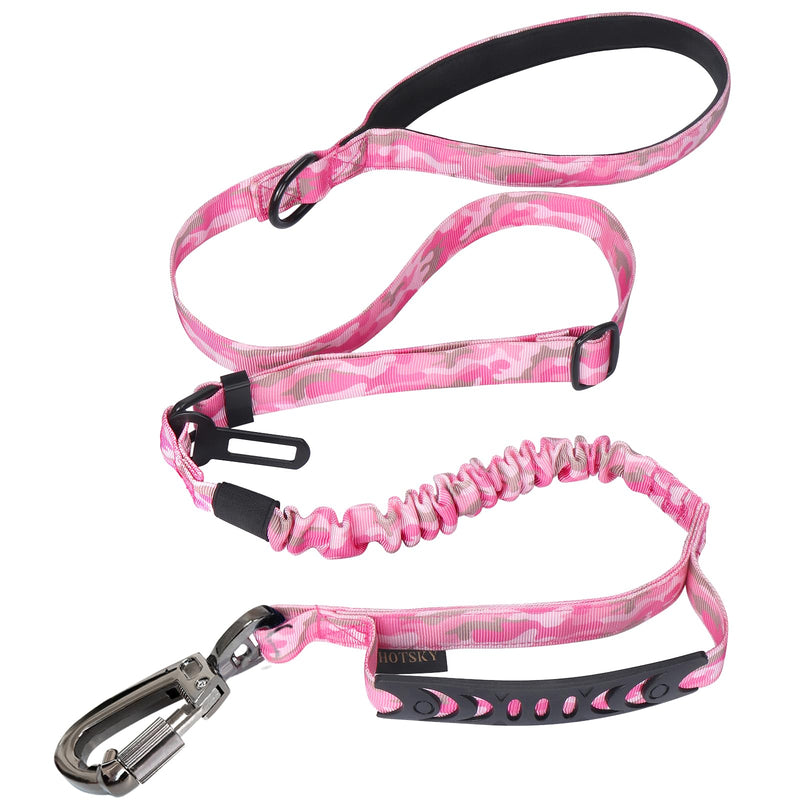 Hotsky Tactical Dog Leash Heavy Duty for Medium Large Dogs That Pull,4-6Ft Strong Bungee Shock Absorbing No Pull Dog Leash with Padded Double Handle and Car Seatbelt,Pink Camo Medium / Large Pink Camo - PawsPlanet Australia