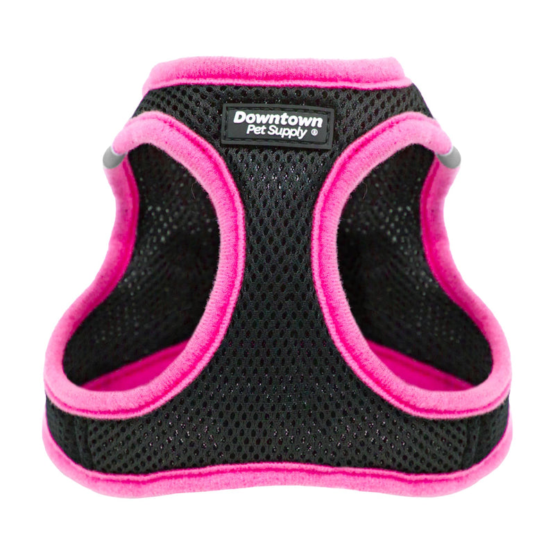 Downtown Pet Supply Step in Dog Harness for Small Dogs No Pull, Medium, Black w/Pink Trim - Adjustable Harness with Padded Mesh Fabric and Reflective Trim - Buckle Strap Harness for Dogs - PawsPlanet Australia