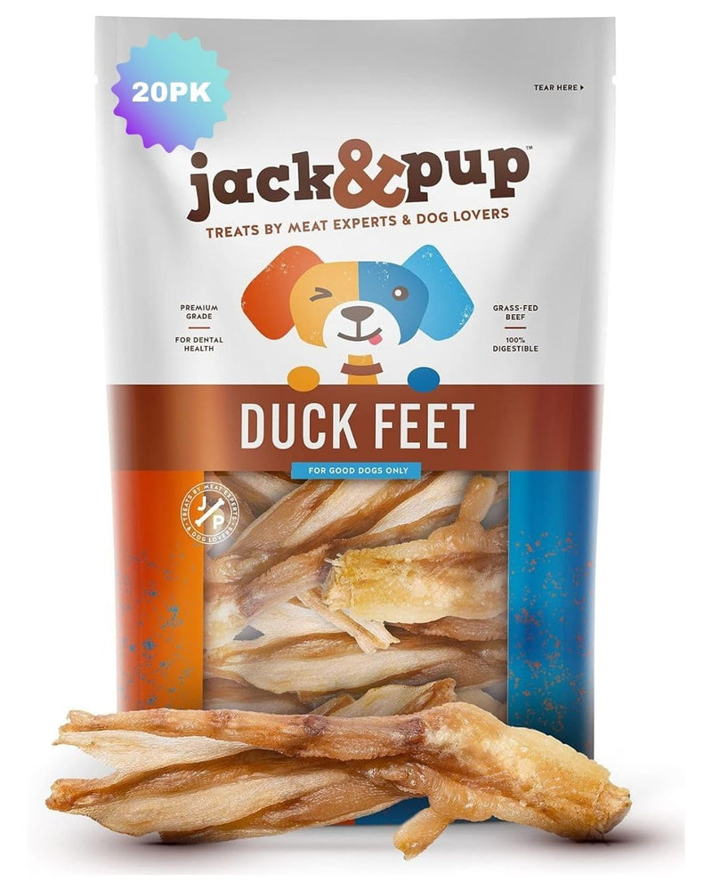 Jack&Pup Duck Feet for Dogs – All Natural Dog Chews, Single Ingredient Dehydrated Duck Feet Dog Treats – Great for Small & Medium Dogs (20 Count) Great Alternative to Chicken Feet 20 Count (Pack of 1) - PawsPlanet Australia