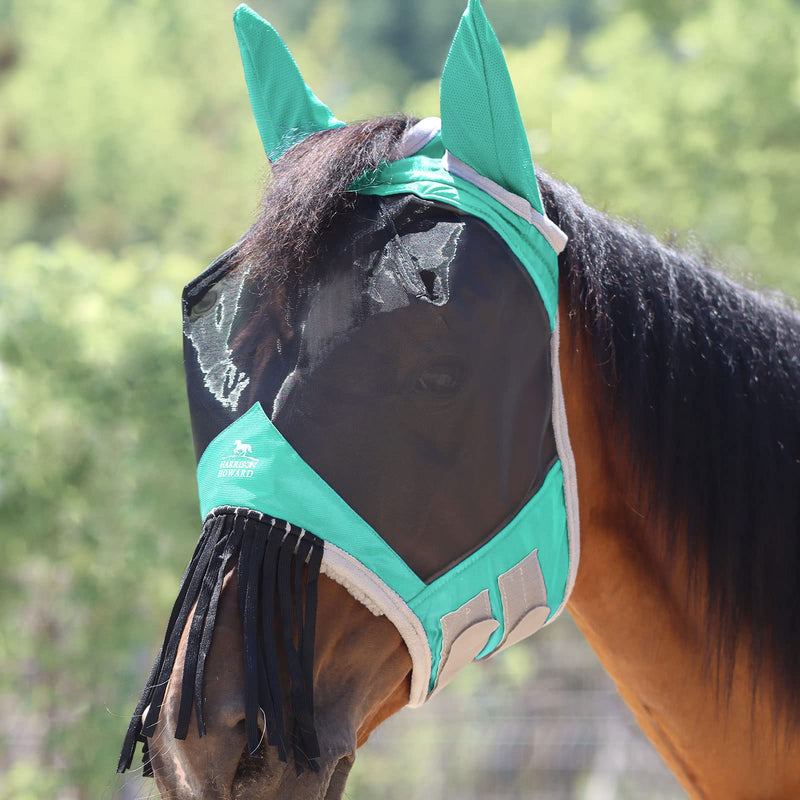 Harrison Howard CareMaster Horse Fly mask with Ears and Nose Fringe Fly Protector Defender Mask Summer Mint Full Size Full (Large) - PawsPlanet Australia