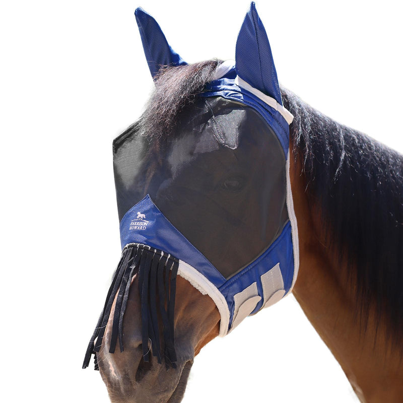 Harrison Howard CareMaster Horse Fly mask with Ears and Nose Fringe Fly Protector Defender Mask Navy M Cob Cob (Medium) - PawsPlanet Australia