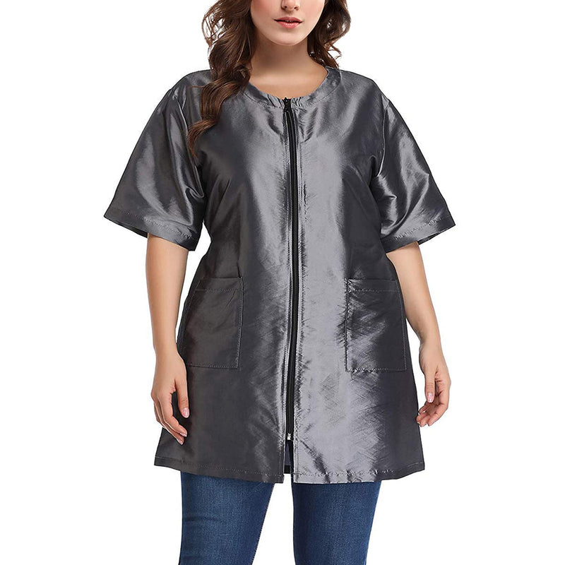 Noverlife Pet Grooming Workwear with Full Zipper, Lightweight Splash Proof Short & Long Sleeves Hair Grooming Smock Jacket X-Large Short Sleeves - Grey - PawsPlanet Australia