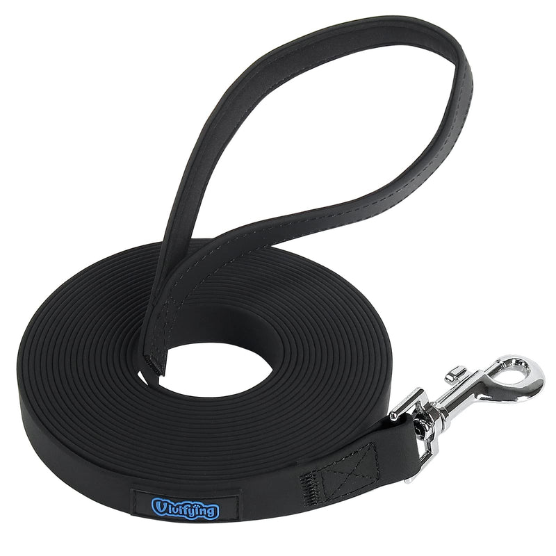 Vivifying Waterproof Dog Leash, 20FT Dog Training Leash Durable PVC Coated Webbing Long Lead with Soft Handle for Camping, Backyard Playing, Beach and Lake(Black) Black - PawsPlanet Australia