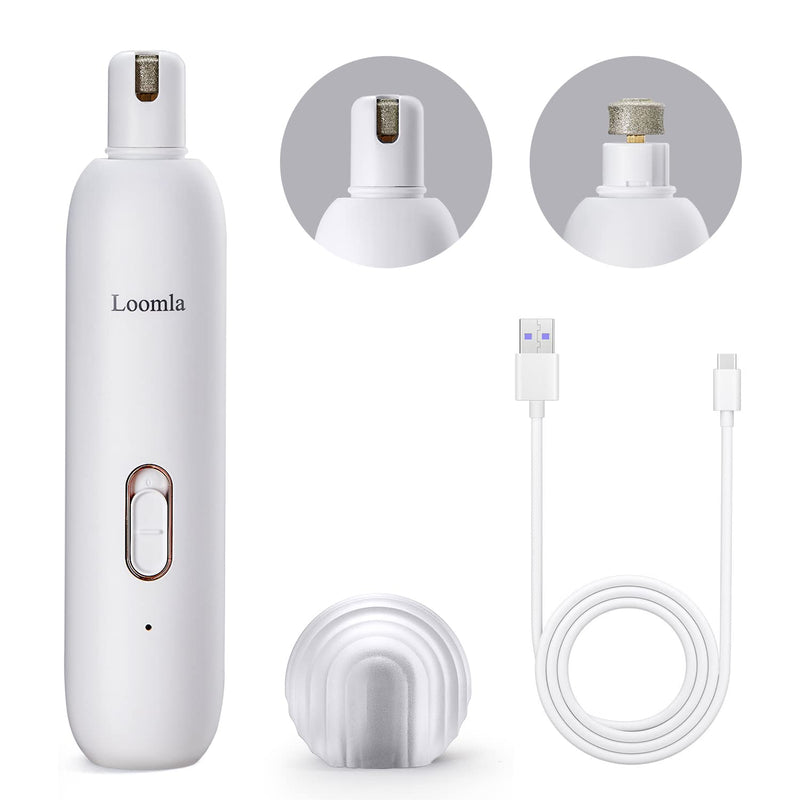 Loomla Dog Nail Grinder Upgraded - Professional 2 Speed Dog Nail Trimmers with Low Noise, USB Rechargeable Pet Nail Grinder, Paws Grooming and Smoothing for Dogs, Cats and Small Animals, White 7.48x3.03x2.32 inch - PawsPlanet Australia